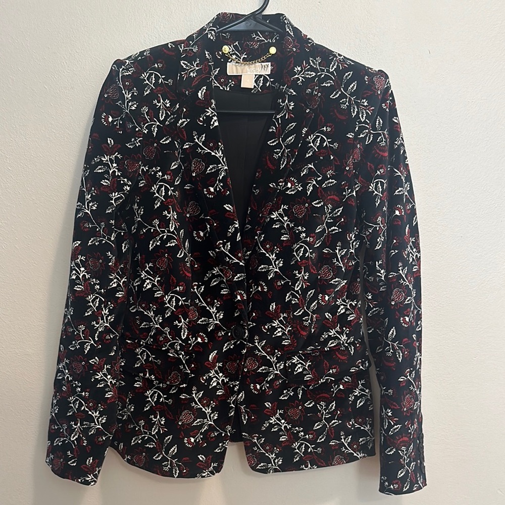 MICHAEL Michael Kors Red and Black Blazer with Classic Notched Lapel